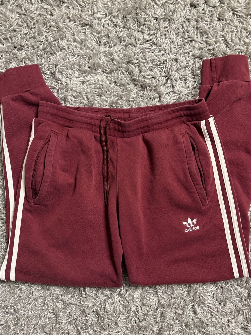 Adidas Maroon Striped Sweatpants